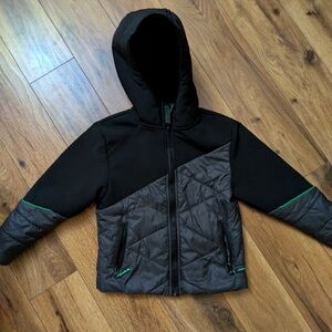 Black and Gray Hooded Jacket with Green Accents